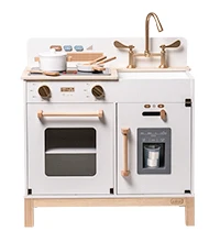 ROBUD Wooden Kids Kitchen Playset with Sound Light Stove Oven Pot Utensils Educational Role Play Toy Gift for 3 6 Years White