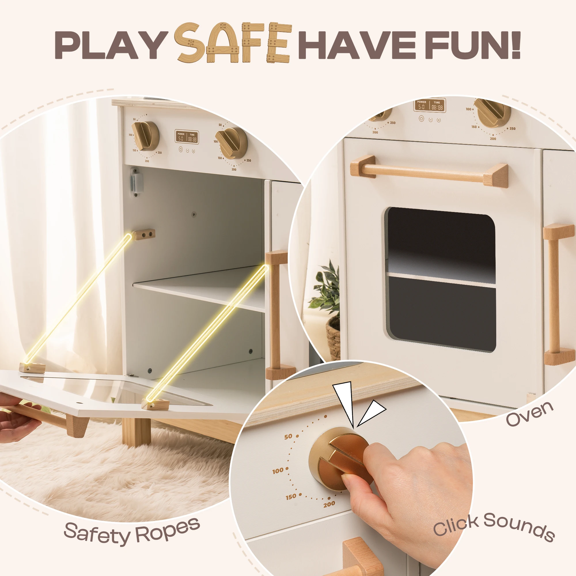 ROBUD Wooden Kids Kitchen Playset with Sound Light Stove Oven Pot Utensils Educational Role Play Toy Gift for 3 6 Years White