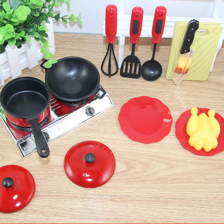 13pcs Mini Kitchen Cookware Pot Pan Cook Pretend Play Educational House Toys For Children Simulation Kitchen Utensils Girls Toy