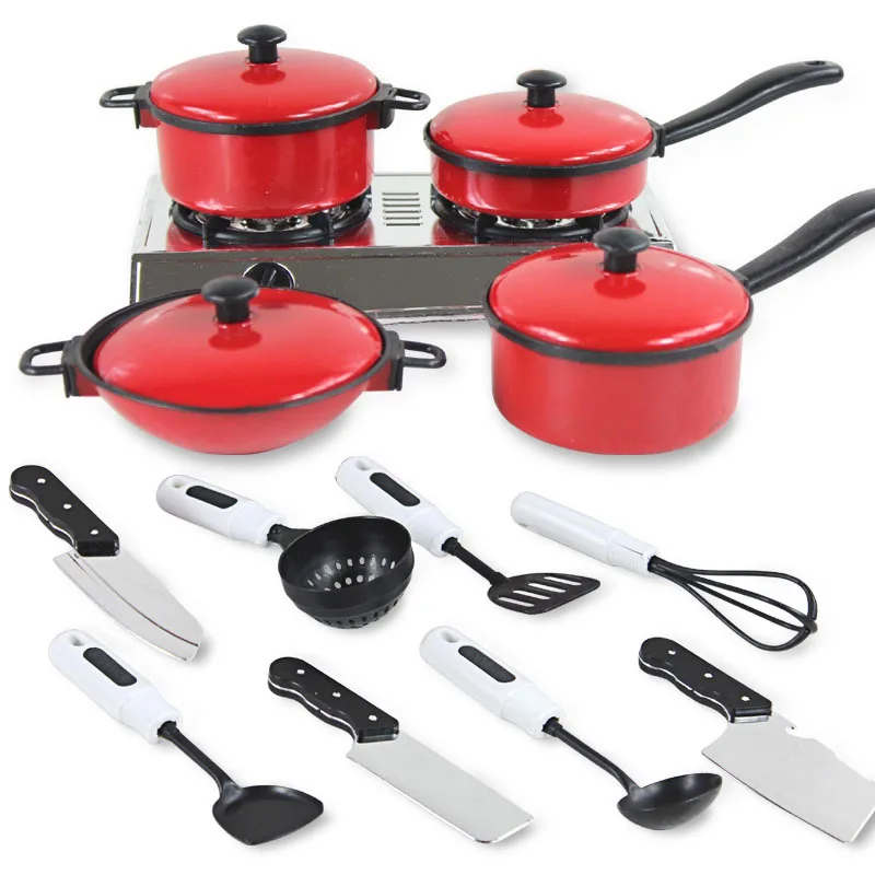13pcs Mini Kitchen Cookware Pot Pan Cook Pretend Play Educational House Toys For Children Simulation Kitchen Utensils Girls Toy