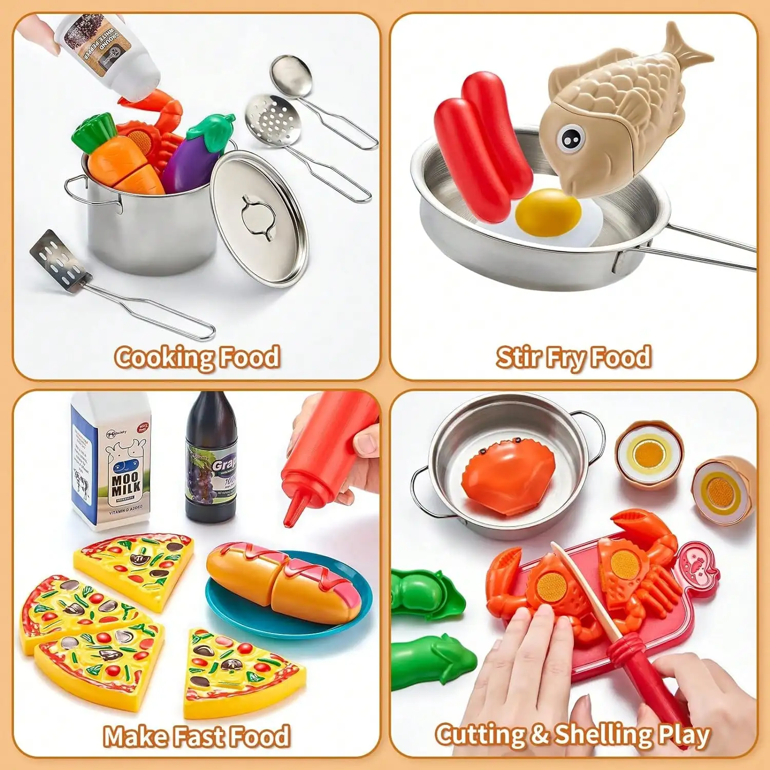 52PCS Toddler Pretend Kitchen Toy Set, Realistic Stainless‑Steel Cookware & Cuttable Play Food, Kids Simulation Cooking Role‑Play Playset, Interactive Educational Game Toy, Ideal Birthday Christmas Holiday Gift For Boys Girls Kids Ages 2 Years Old And Up - Image 6