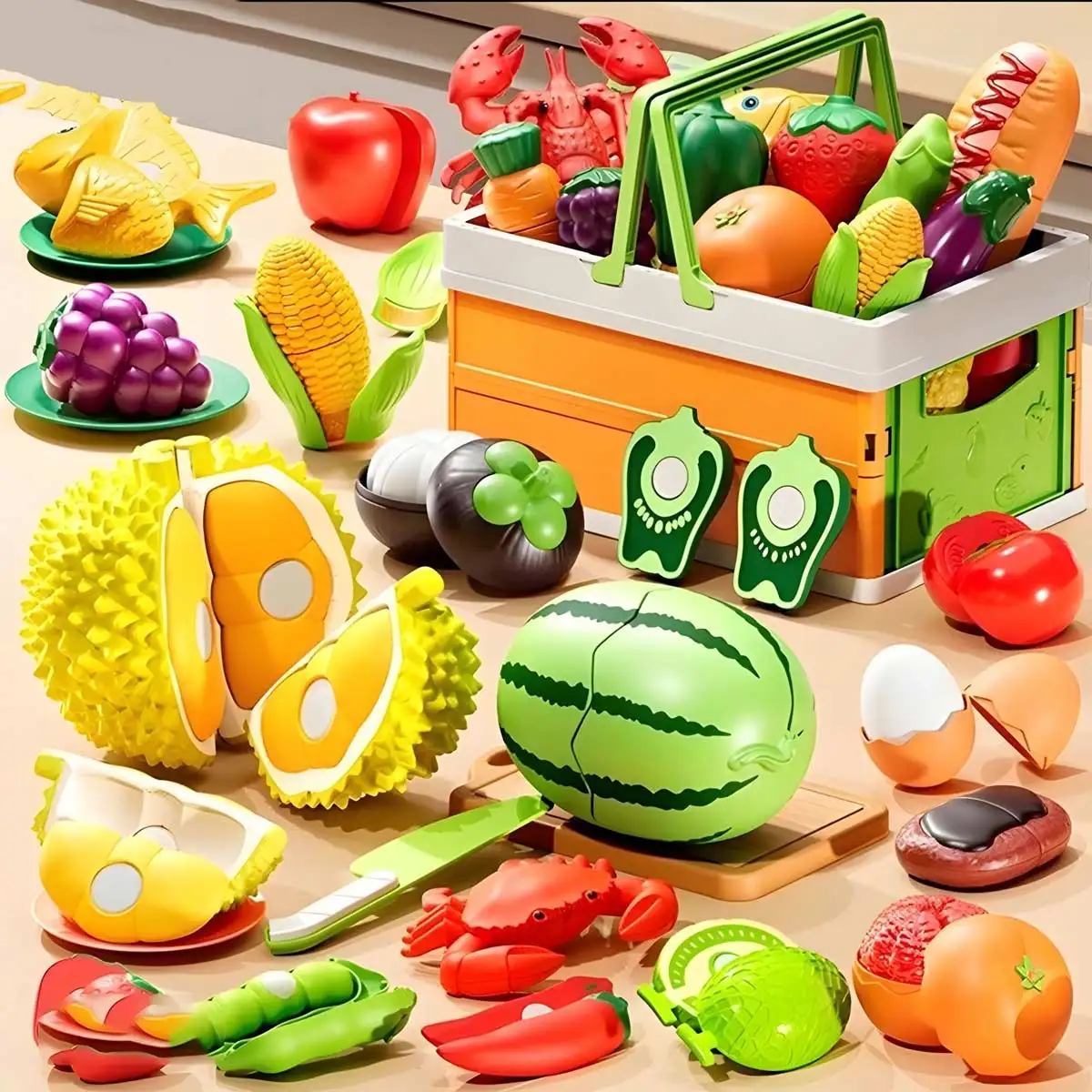 Children’s Kitchen Toy Set Simulated Kitchen Cutting Cookware Simulated Fruits Cutting Toys Cooking Accessories for Kids Gift
