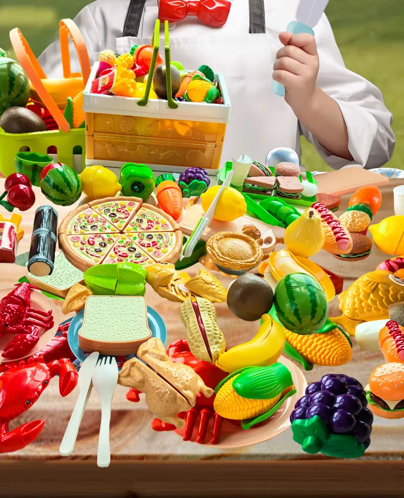 Children’s Kitchen Toy Set Simulated Kitchen Cutting Cookware Simulated Fruits Cutting Toys Cooking Accessories for Kids Gift