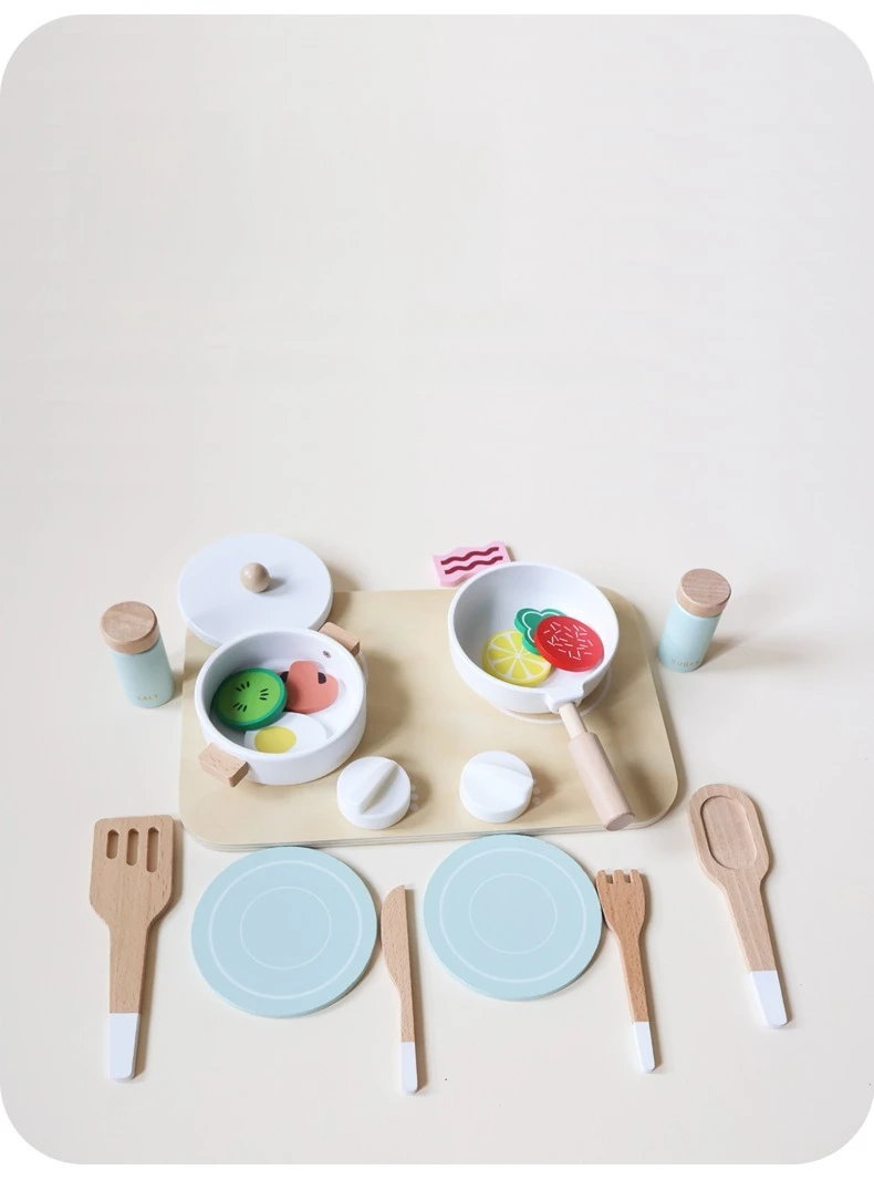 Children’s Kitchen Toys, Wooden Pots and Utensils, Cooking Utensils for Little Babies, and Seasoning Bottles for Birthdays